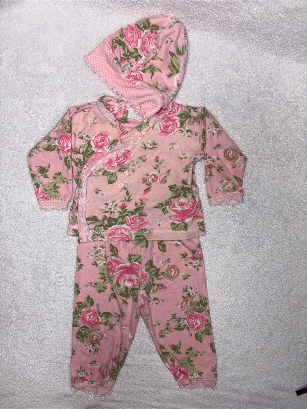 Little mush baby Pink Rose 3 pc kimono Set size 3m
